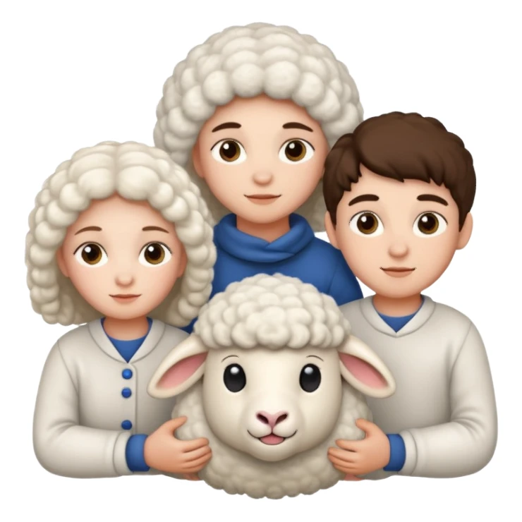 3 girls white and 2 boys withe and a sheep sticker