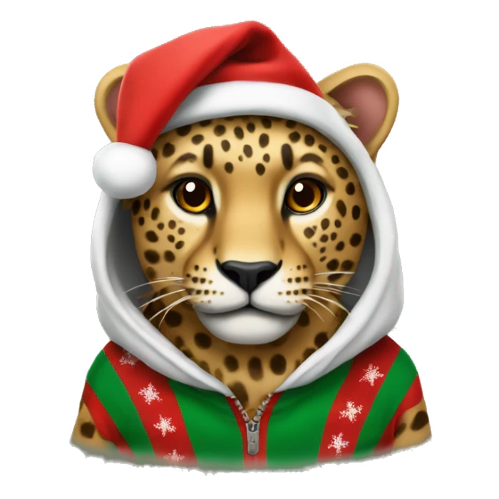 leapoard wearing a christmas hoodie sticker