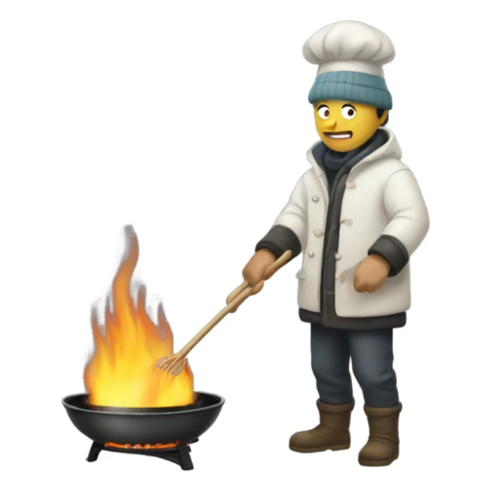 Man cooking with a wok in the winter  sticker