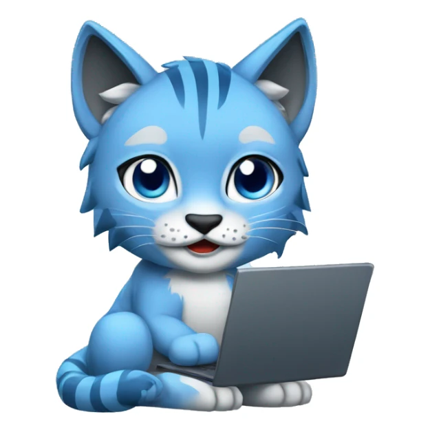 A blue lynx with a laptop sticker