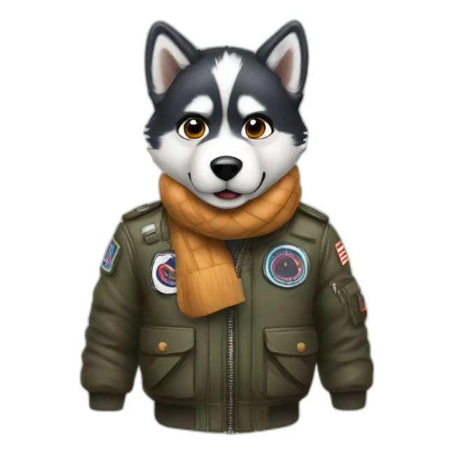 a cute pilot husky with goggles a bomber jacket and scarf sticker