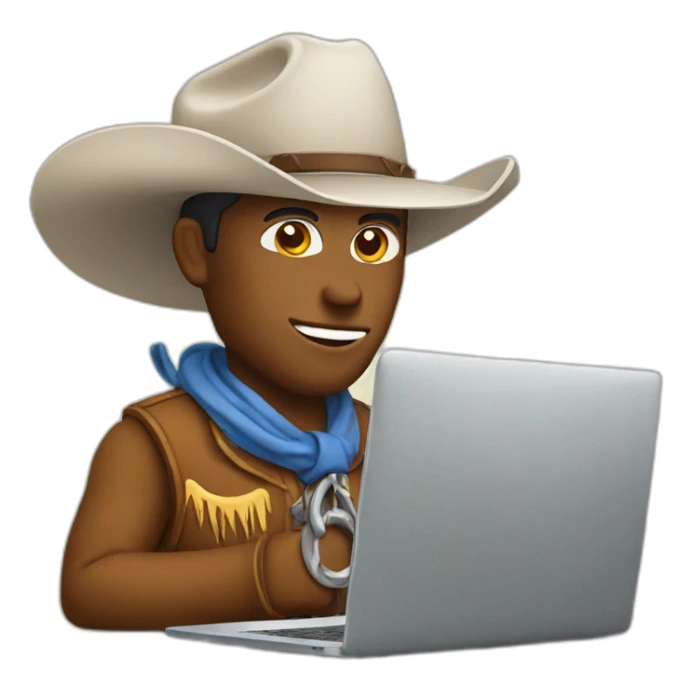 cowboy emoji with laptop in front sticker