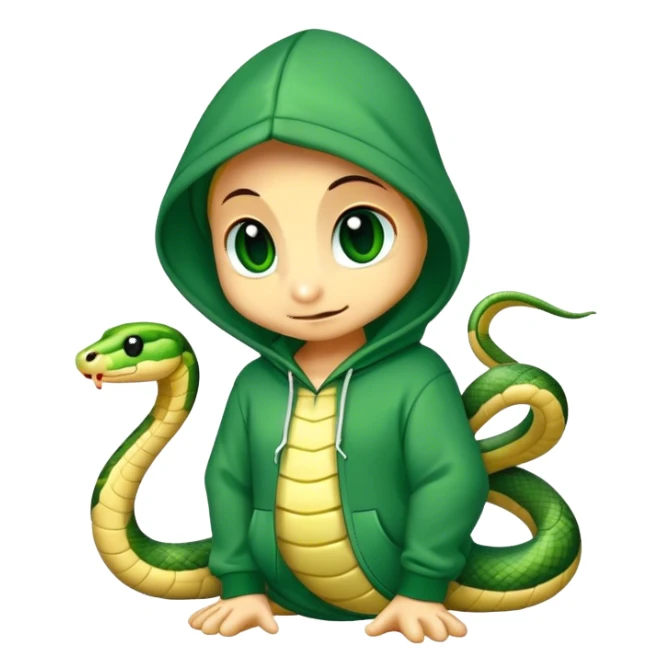 cute snake wearing a green hoodie sticker
