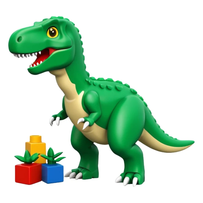 A cute green t-rex building with LEGO bricks sticker