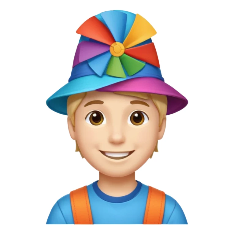 Boy wear colorful windmill hat sticker