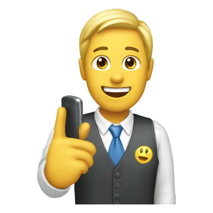 employee waving with a phone sticker