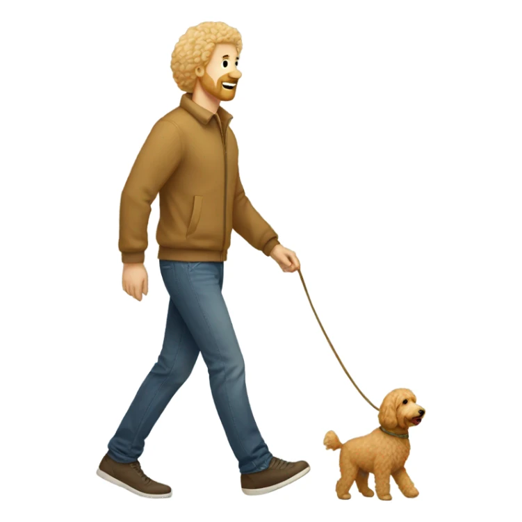 Golden doodle with blonde guy (no beard) walking sticker