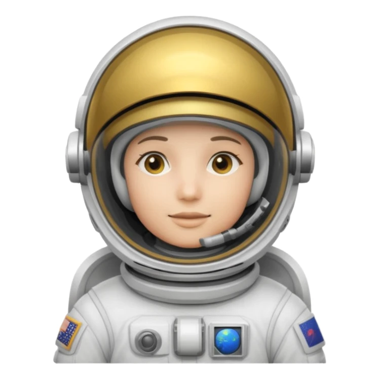 Astronaut in white EVA suit with gold visor helmet sticker