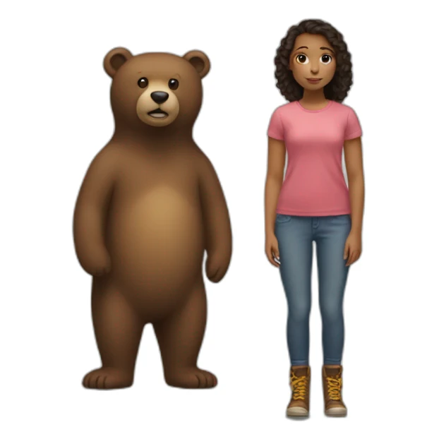 girl standing next to big bear sticker