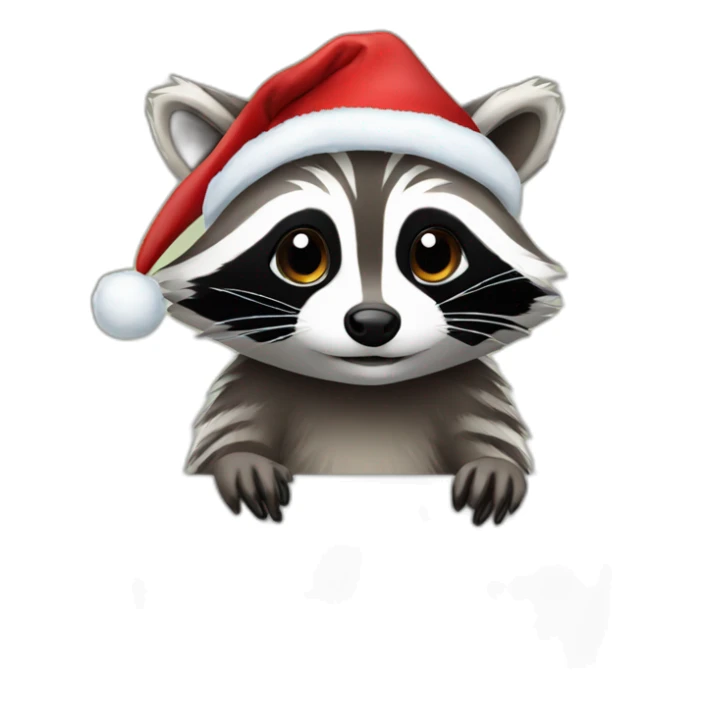 Raccoon on a laptop with christmas hat sticker