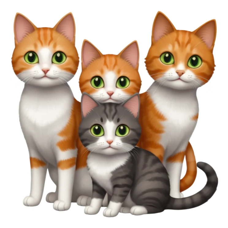 3 different coloured tiny short haired cats, including a dark grey and white cat with green eyes,and  a ginger and white with orange eyes and a brown tabby and white with hazel eyes sticker