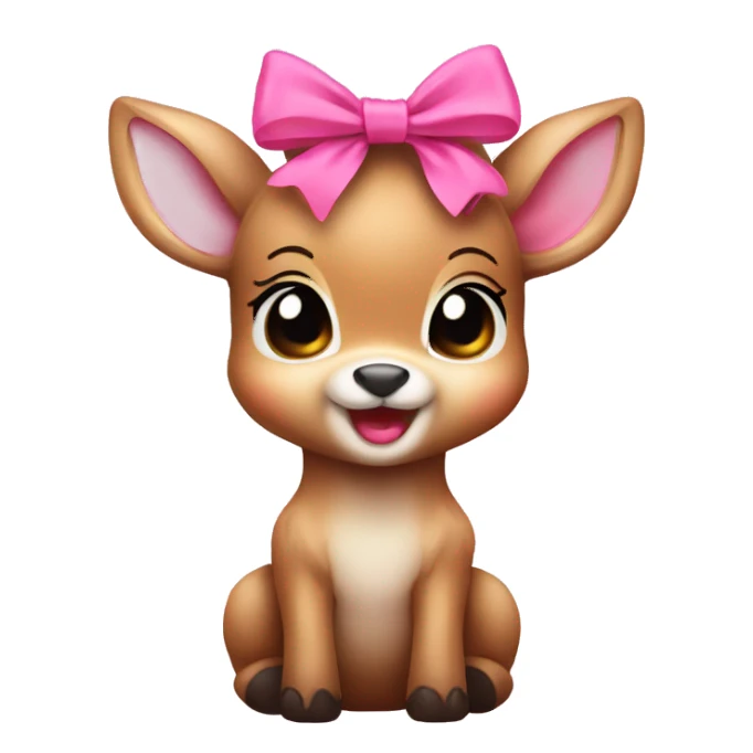 happy baby deer blushing with pink bow sticker