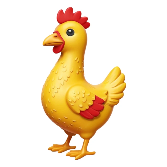 rubber chicken toy with a red squeaker sticker