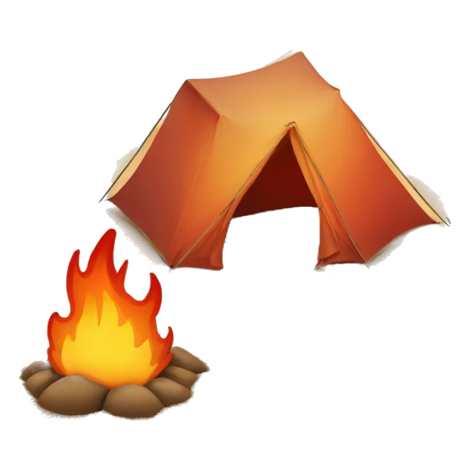 Fire beside a tent with a sand dune sticker