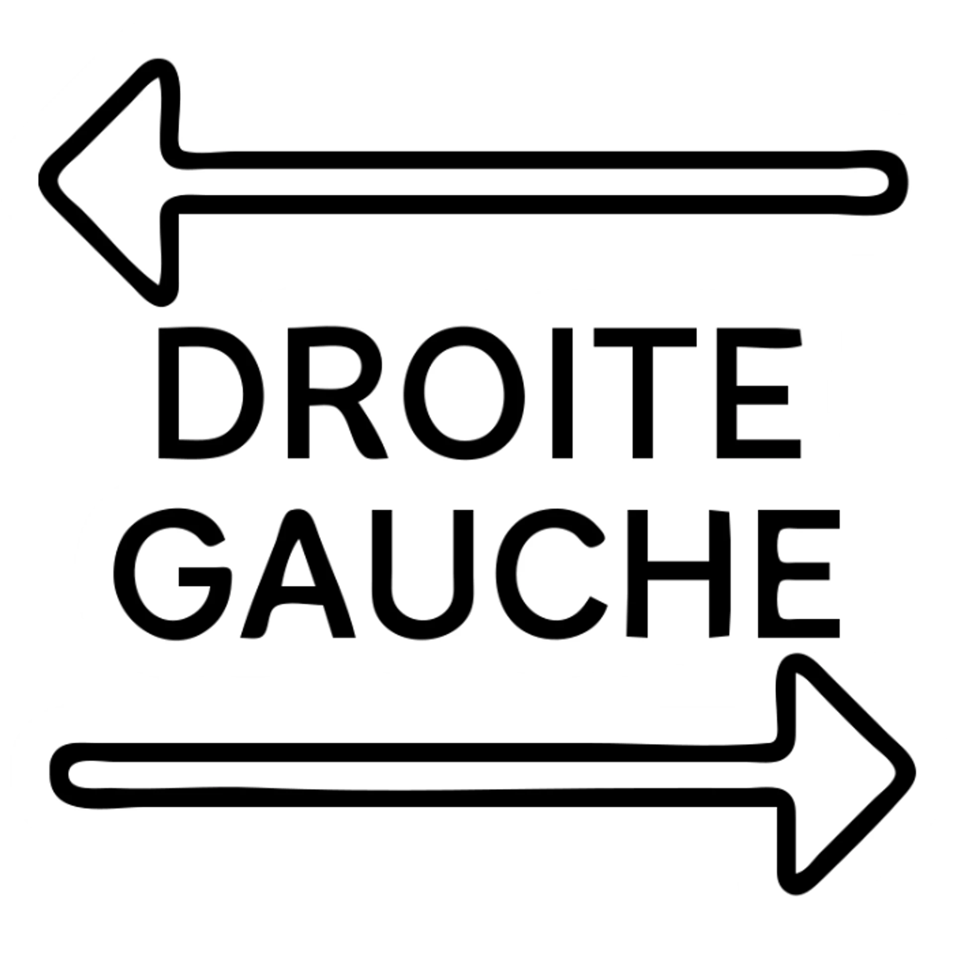 Directional arrows pointing right and left with "droite gauche" text sticker