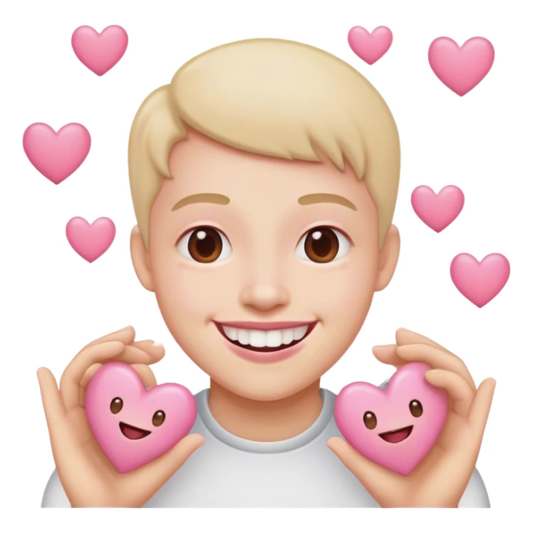 No teeth Smile emoji with 2 pink hearts  sticker
