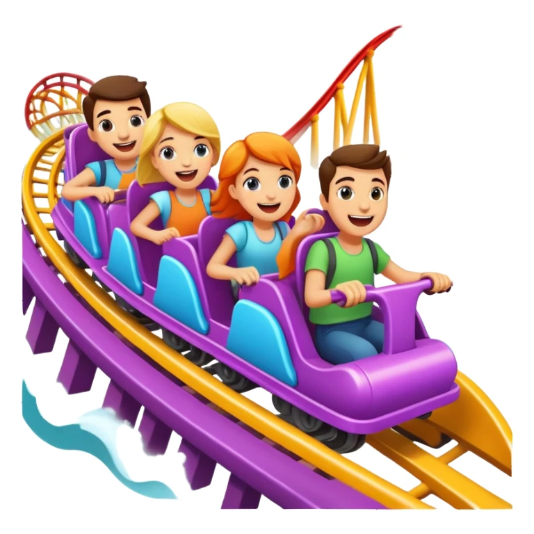 roller coaster with people riding, cheerful expressions sticker