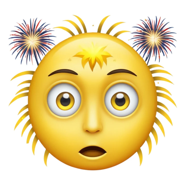 yellow face with wide eyes, fireworks in the background sticker