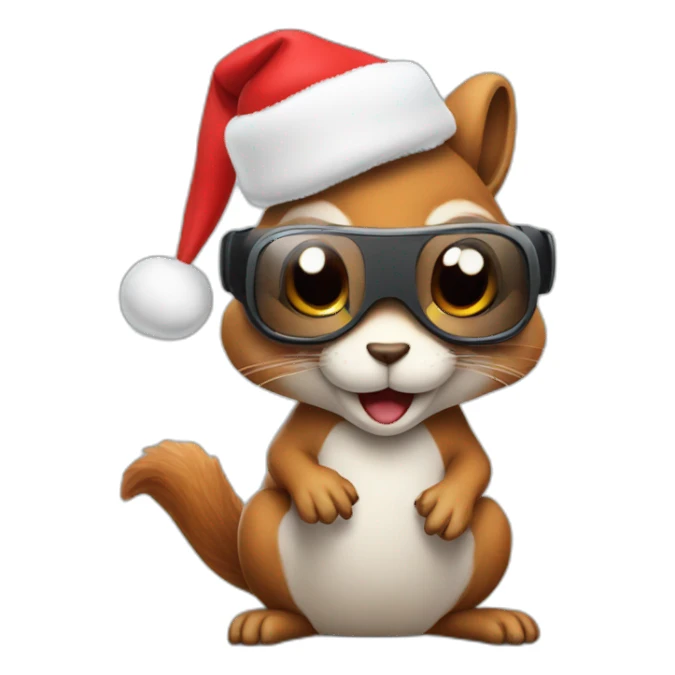 sitting christmas squirel wearing vr glasses sticker