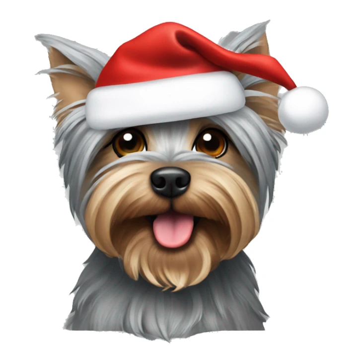 Grey yorkshire terrier with santa hat sticker