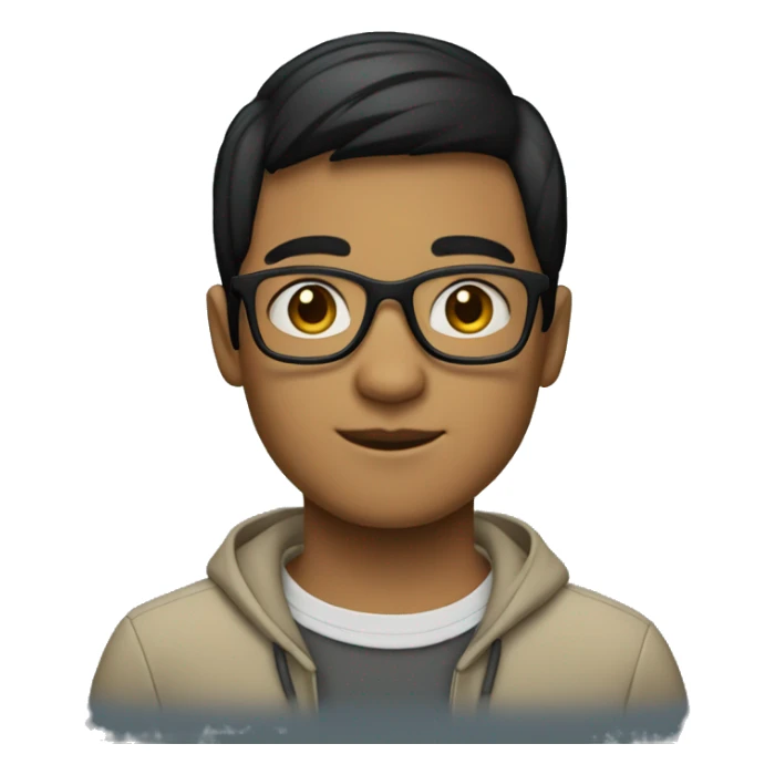 Create a boy with the following attributes:  Short black hair Wearing glasses Using a Mac with macOS sticker