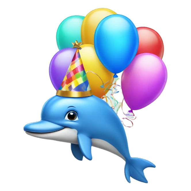 Blue dolphin with balloons and party hat  sticker