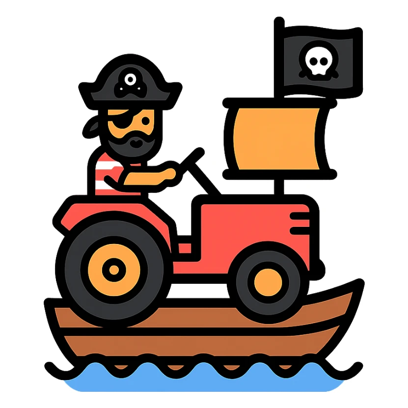 pirates driving a tractor on a ship sticker