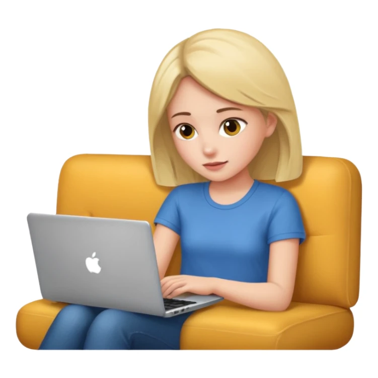 A girl is working with a laptop while lying on the sofa sticker