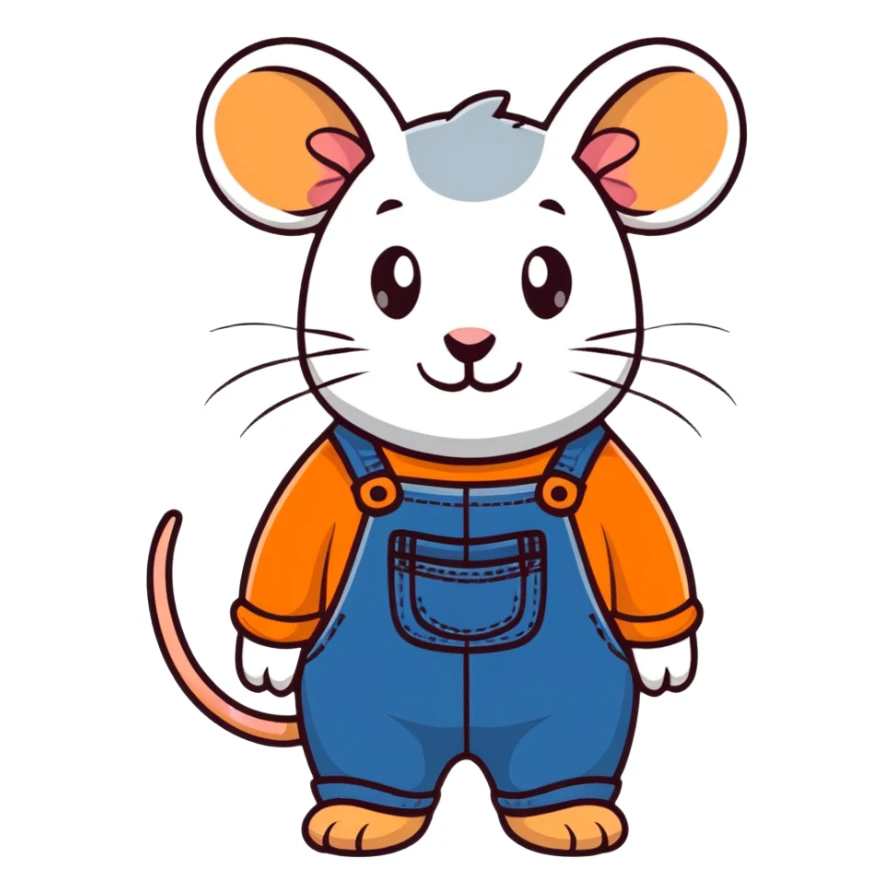 cute rat wearing blue denim overalls sticker