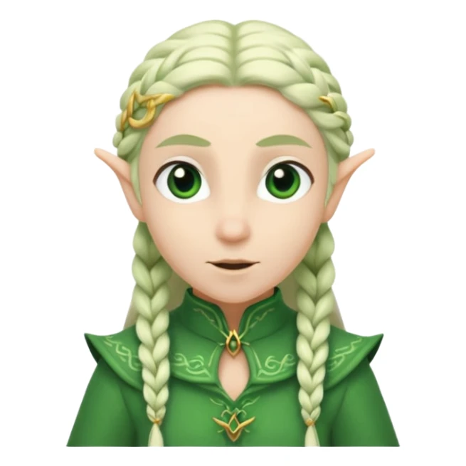 braid hair white elf, green cloth sticker