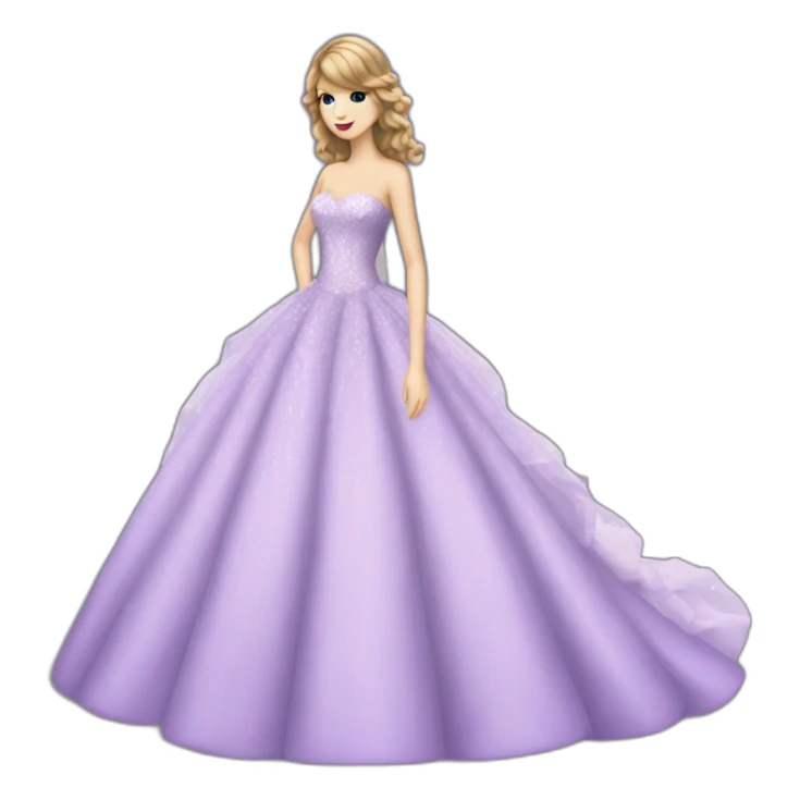 Taylor Swift with a big violet wedding styledress sticker
