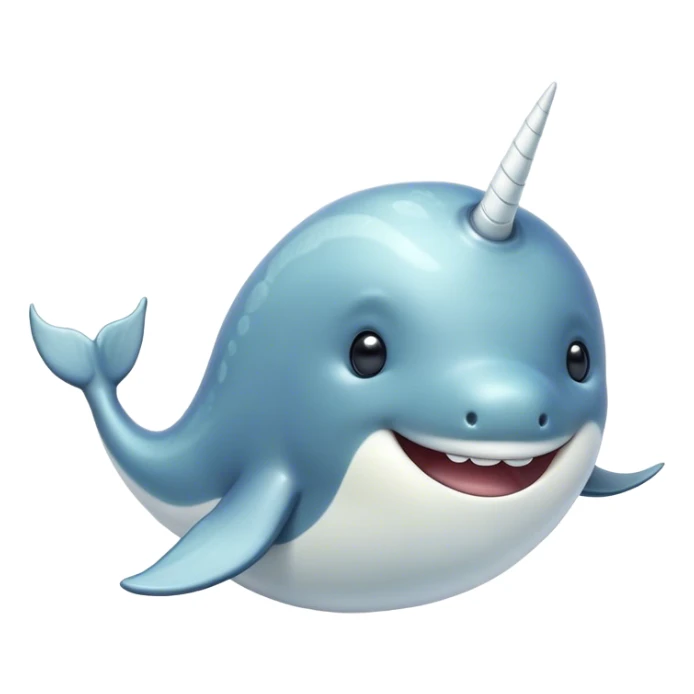 Cinematic Comical Narwhal Portrait Emoji, Head tilted dramatically with an exaggeratedly amused expression, featuring a sleek, elegantly streamlined body with a prominently spiraled ivory tusk and wide, comically expressive eyes full of playful disbelief, Simplified yet hilariously expressive features, highly detailed, glowing with a slightly sassy arctic glow, high shine, dramatic yet playful, stylized with an air of quirky marine mischief, soft glowing outline, capturing the essence of a meme-worthy narwhal that looks ready to side-eye its way into viral fame! sticker