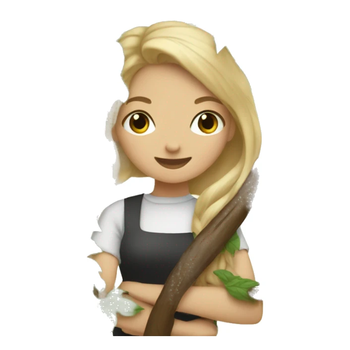 Girl barista hiding behind a tree sticker