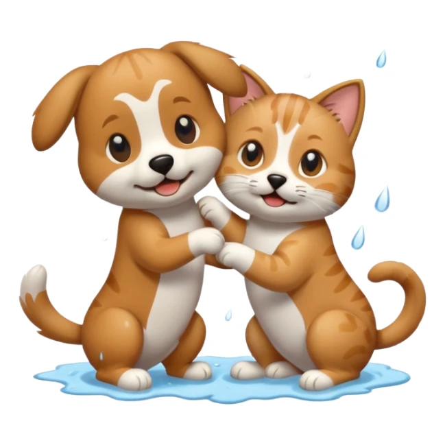 dog and cat playing in the rain sticker