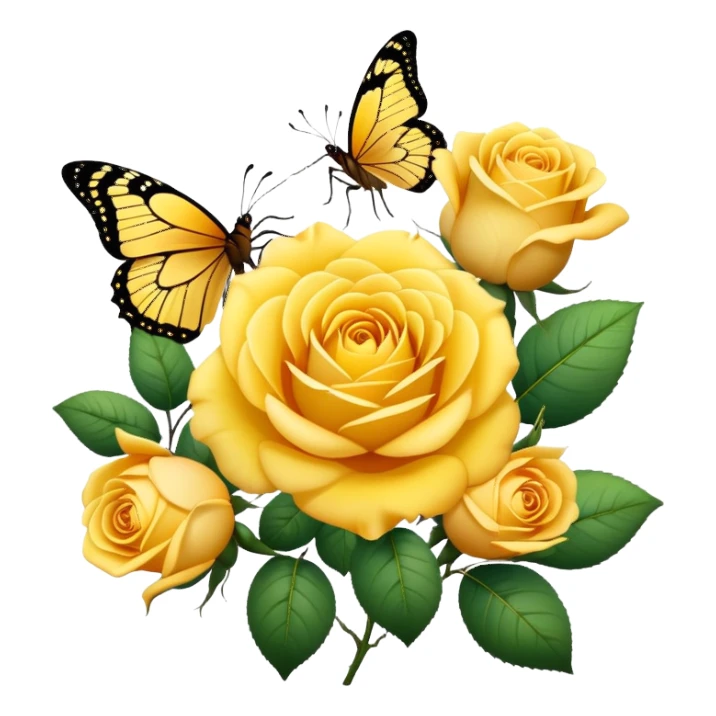 Yellow rose surrounded by butterflies sticker