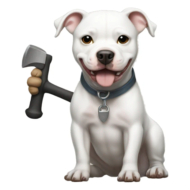 white pitbull holding a hammer sticker