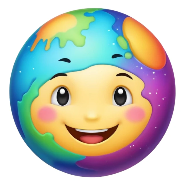 colorful planet with cute smiling face, happy expression sticker