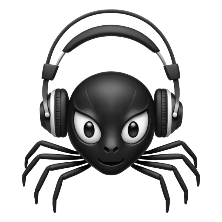 A black spider with white headphones sticker