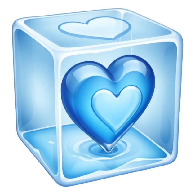 blue heart made of ice, inside an ice cube sticker