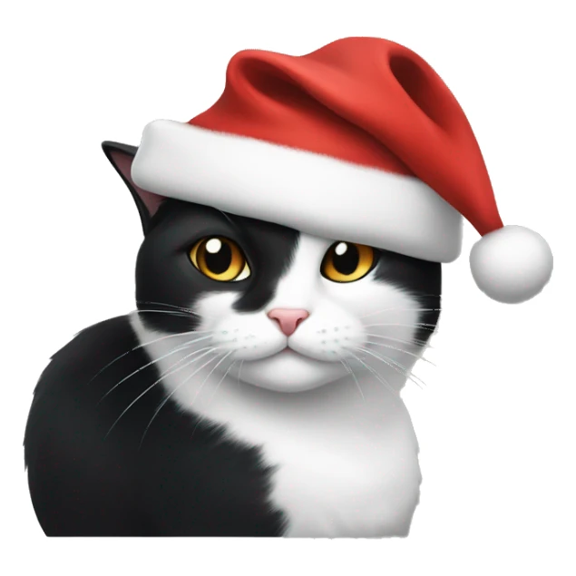 black and white cat with santa hat sticker