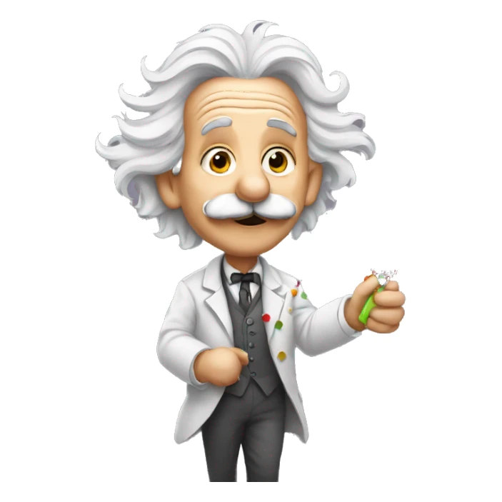 albert einstein holding confetti popper in his hand sticker