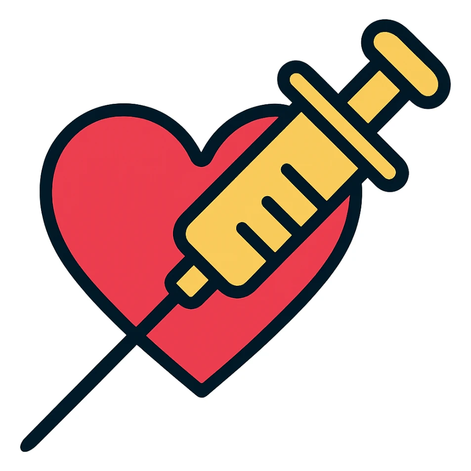 Replace the needle with a much bigger syringe going through the heart, keep the color outline style and no background. sticker
