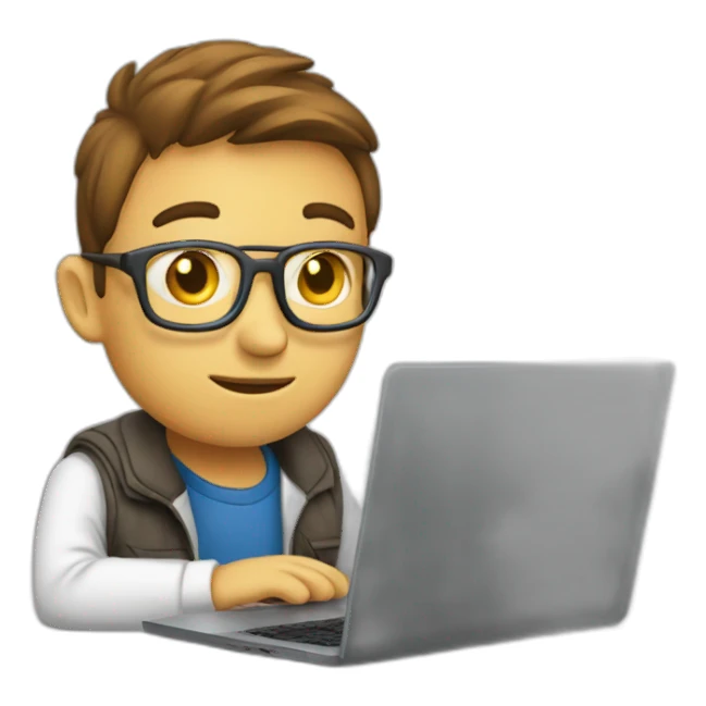 programmer in front of laptop sticker