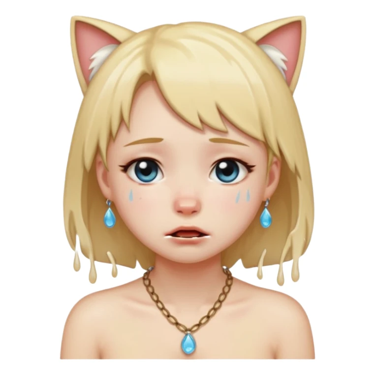 Neko girl. Crying because lost n sticker