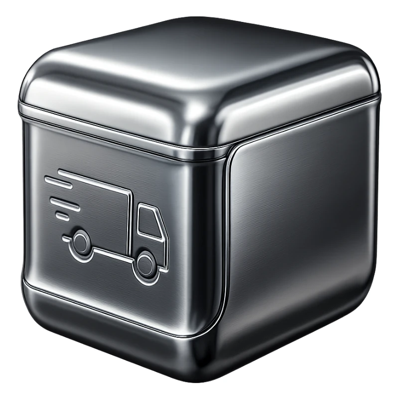 chrome style delivery box, with reflections, futuristic look sticker
