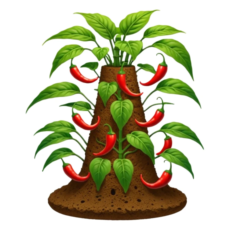 Very Large decorative gnarled alien-futuristic multi-tier space-efficient seeding plant rack, which holds tiny hot pepper plants, constructed from mud and coconut fiber matrix  sticker