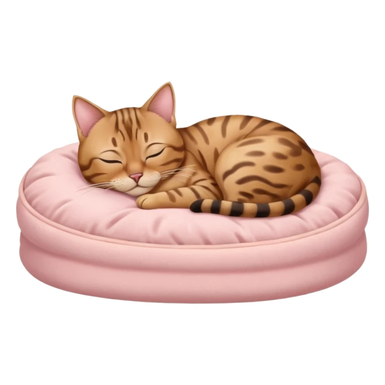 Beige bengal cat sleeping on a light pink cat bed sticker