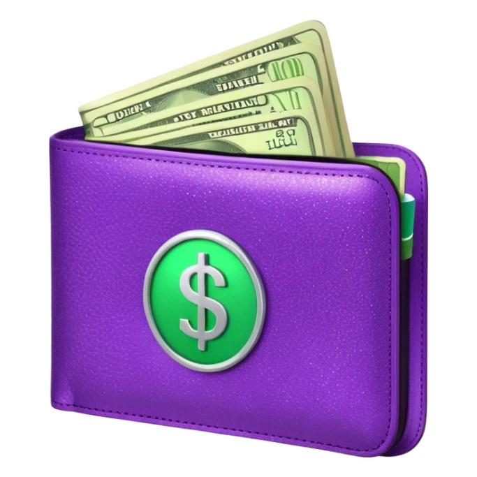 glitter purple wallet $ green symbol sticker