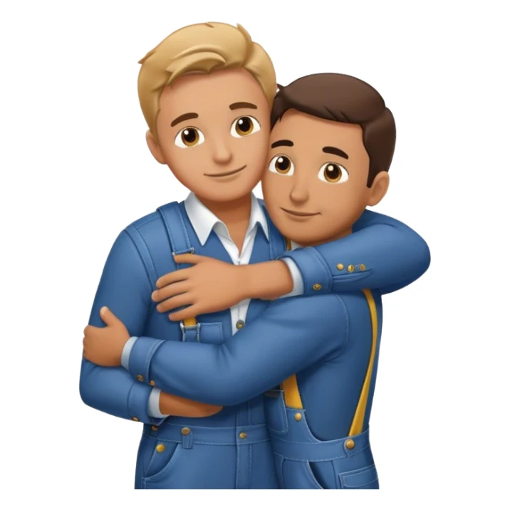 man in suit hugs man in overall sticker