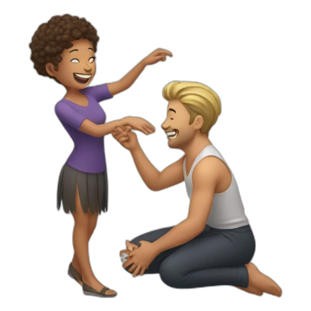 Man tickling woman with a feather sticker